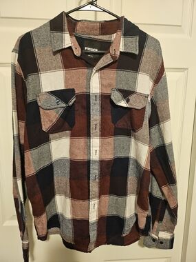RSQ Men's Plaid Button-Down Shirt in Brown, Navy & Cream